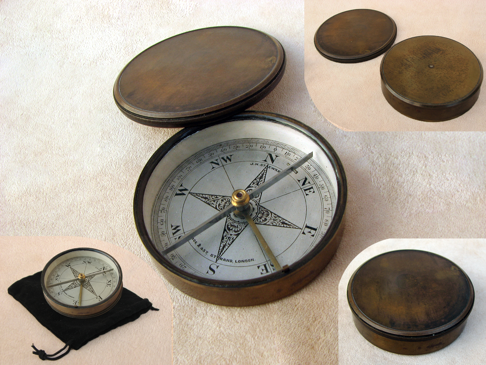 J H Steward late Victorian explorers brass cased needle pocket compass